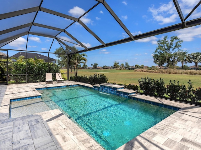 15037 Montello Way, Lakewood Ranch, FL 34211 - pool featuring a lawn, a lanai, and a patio area