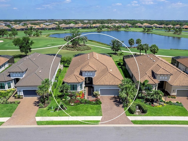 15037 Montello Way, Lakewood Ranch, FL 34211 - drone / aerial view with a residential view, a water view, and view of golf course