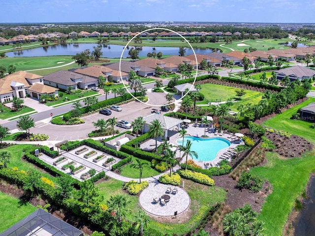 15037 Montello Way, Lakewood Ranch, FL 34211 - aerial view with golf course view, a residential view, and a water view