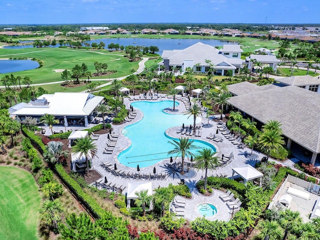 15037 Montello Way, Lakewood Ranch, FL 34211 - aerial view featuring golf course view, a water view, and a residential view