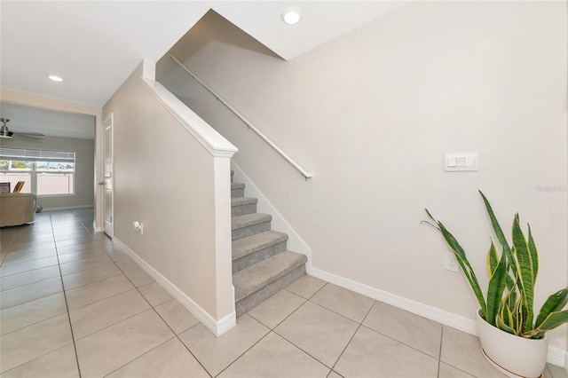 2969 Great Abaco Way, Bradenton, FL 34208 - stairs with tile patterned floors, baseboards, and recessed lighting