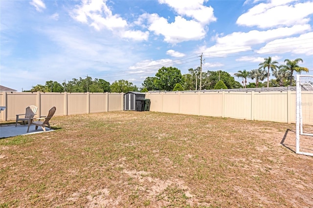 2969 Great Abaco Way, Bradenton, FL 34208 - view of yard featuring a storage unit, an outbuilding, and a patio
