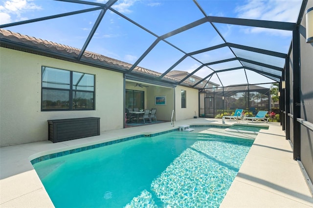 14309 Carolina Sky Pl, Lakewood Ranch, FL 34211 - pool featuring a ceiling fan and a patio area