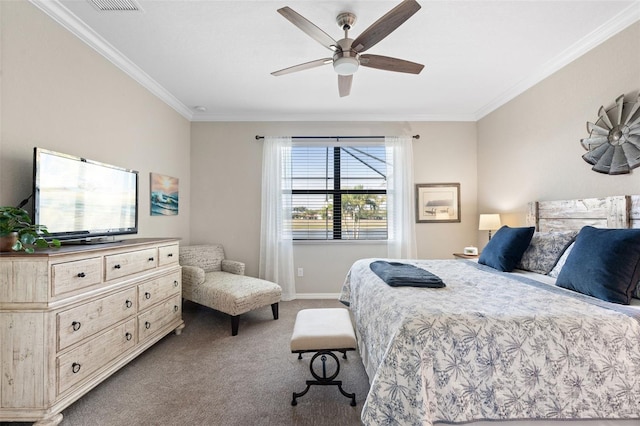 14309 Carolina Sky Pl, Lakewood Ranch, FL 34211 - bedroom with carpet, crown molding, a ceiling fan, and baseboards
