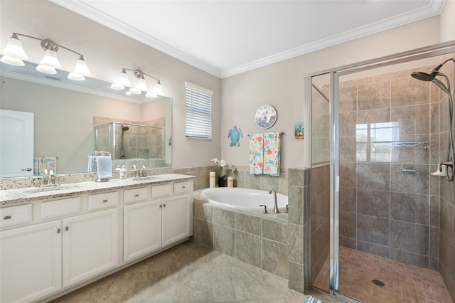 14309 Carolina Sky Pl, Lakewood Ranch, FL 34211 - full bathroom with double vanity, a garden tub, a stall shower, and a sink