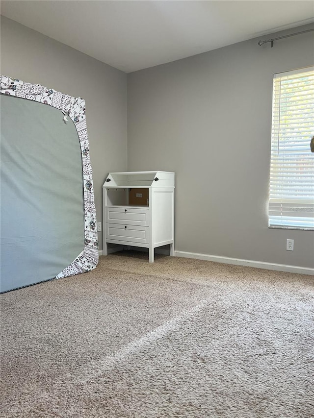interior space featuring carpet flooring, baseboards, and multiple windows