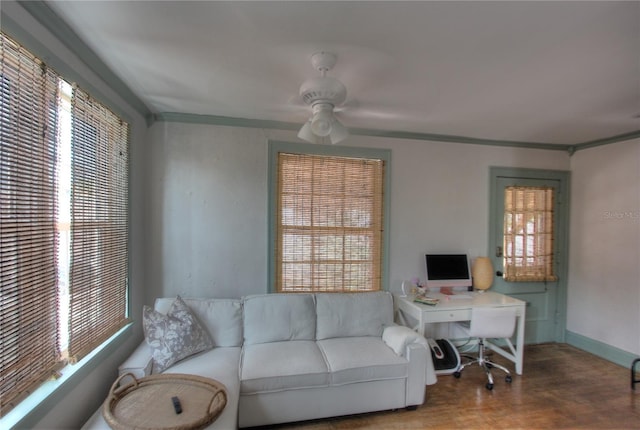 525 Rawls Ave, Sarasota, FL 34236 - living area with baseboards, a ceiling fan, and wood finished floors