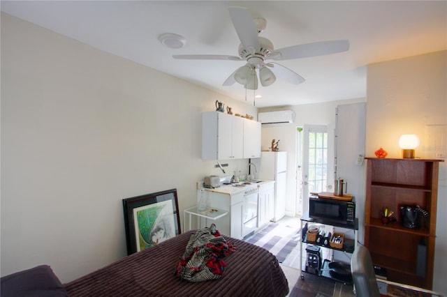 525 Rawls Ave, Sarasota, FL 34236 - dining area featuring wood finished floors, ceiling fan, and a wall unit AC