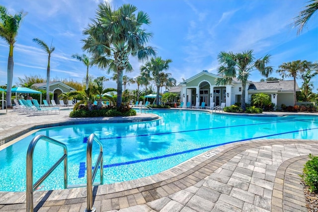 pool with a patio area