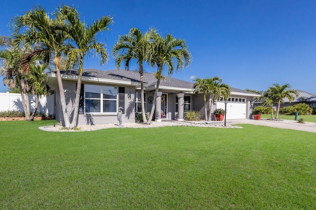 3889 Canopy Way, Sarasota, FL 34235 - ranch-style home with an attached garage, driveway, and stucco siding
