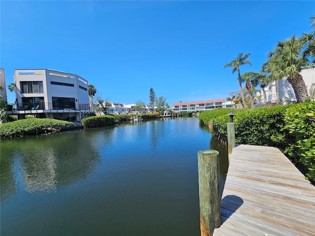 view of dock with a water view