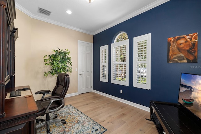 6231 Cypress Bend Ct, University Park, FL 34201 - office space featuring light wood-type flooring, ornamental molding, baseboards, and recessed lighting