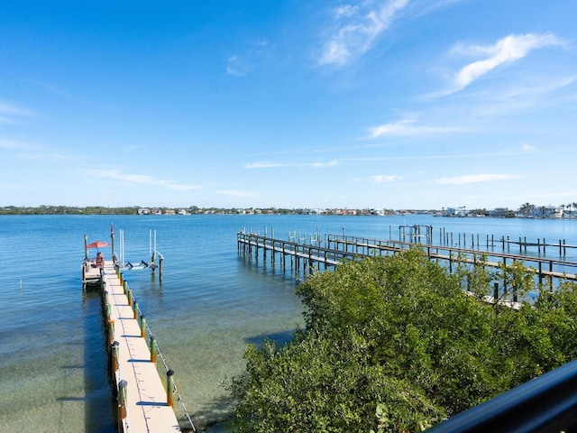 view of dock with a water view