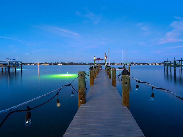 view of dock with a water view
