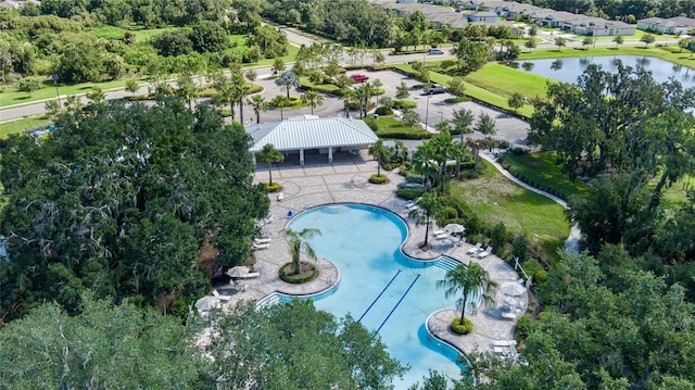 10464 Ladybug Cv, Parrish, FL 34219 - bird's eye view of a pool area and a nearby body of water