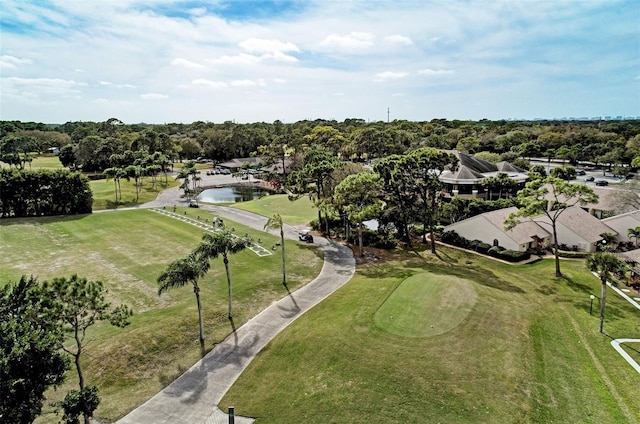 aerial view with a water view and golf course view