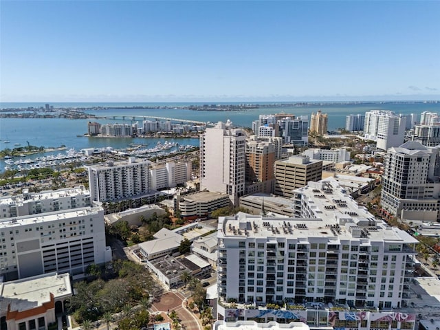 111 S Pineapple Ave Unit 716, Sarasota, FL 34236 - aerial view featuring a water view and a view of city