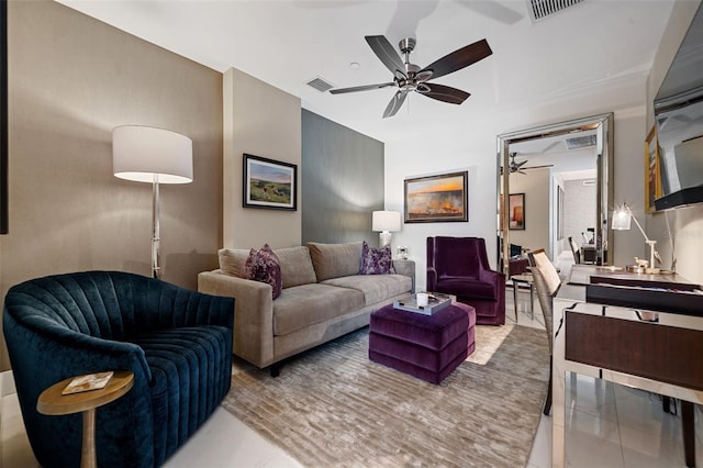 111 S Pineapple Ave Unit 716, Sarasota, FL 34236 - living room featuring ceiling fan and visible vents