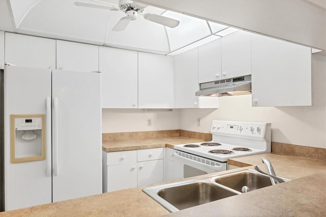 752 White Pine Tree Rd Unit 101, Venice, FL 34285 - kitchen with light countertops, a sink, under cabinet range hood, and white appliances