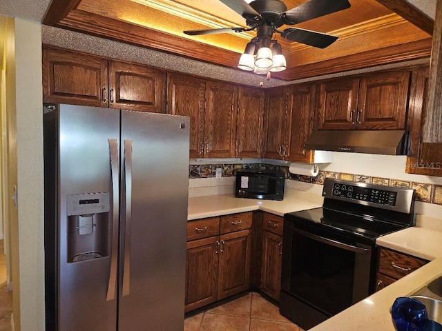 3843 El Poinier Ct W Unit 8720, Sarasota, FL 34232 - kitchen with stainless steel fridge with ice dispenser, electric range oven, under cabinet range hood, and light countertops
