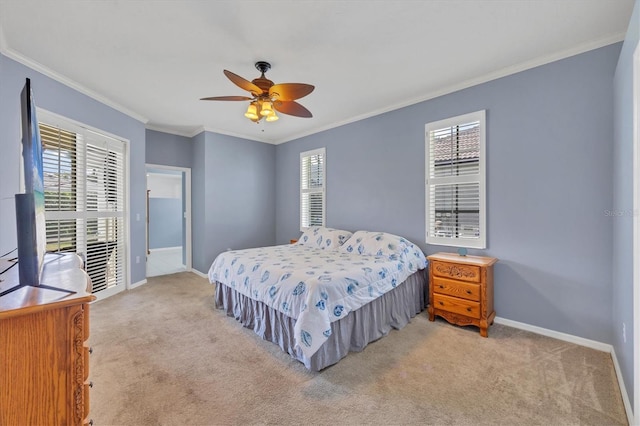 5106 Far Oak Cir, Sarasota, FL 34238 - bedroom featuring light colored carpet, ornamental molding, and baseboards