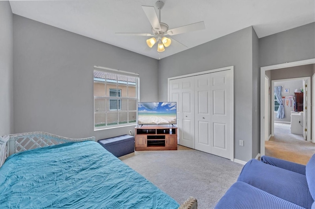 5106 Far Oak Cir, Sarasota, FL 34238 - carpeted bedroom with a ceiling fan, baseboards, and a closet