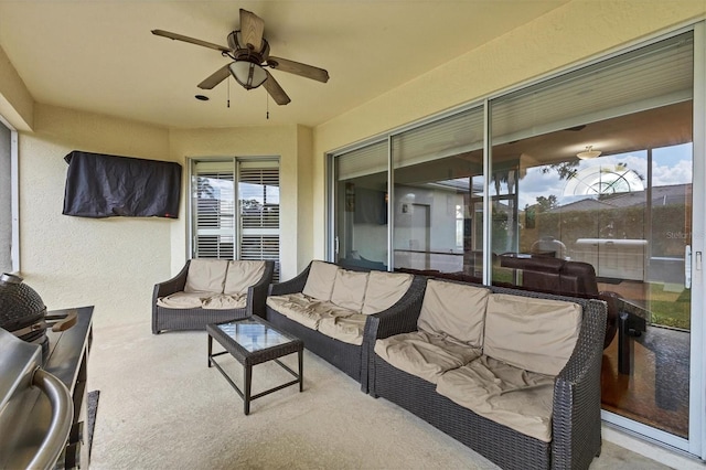 5106 Far Oak Cir, Sarasota, FL 34238 - sunroom with an outdoor living space and a ceiling fan
