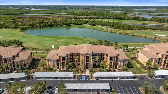 bird's eye view of a large body of water and a golf course