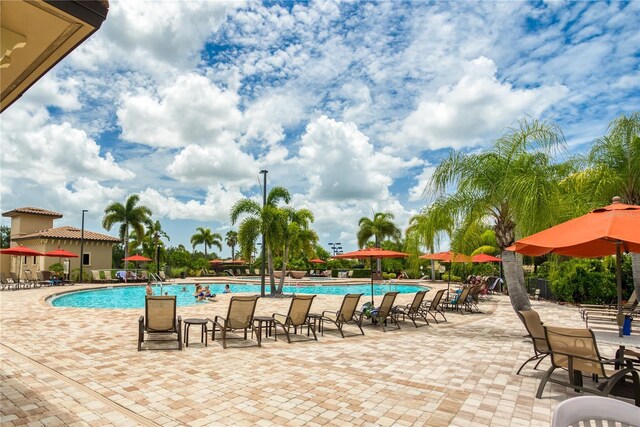 community pool with a patio area