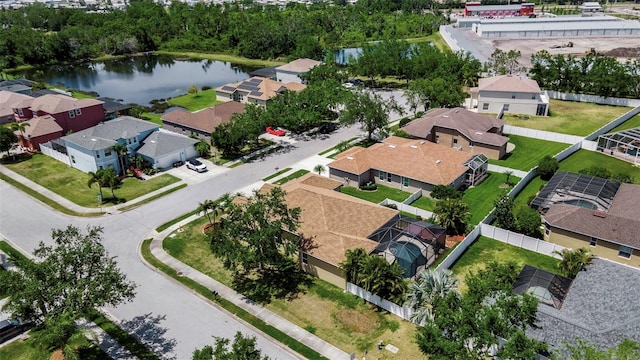 aerial view with a residential view and a water view