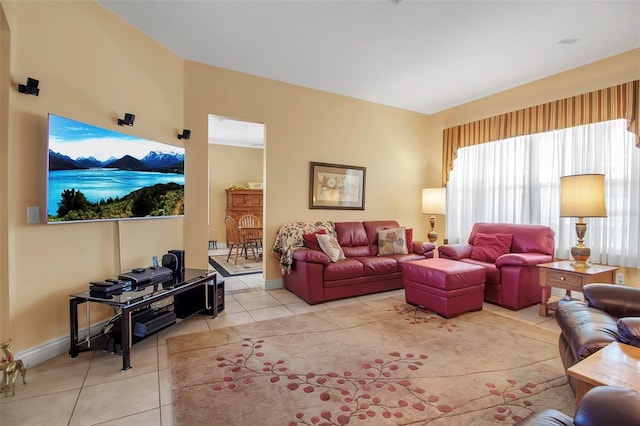 living room with light tile patterned flooring