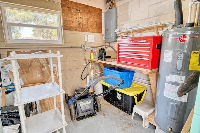 interior space featuring water heater and electric panel