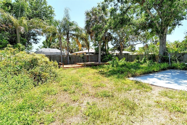 view of yard with a patio and a fenced backyard