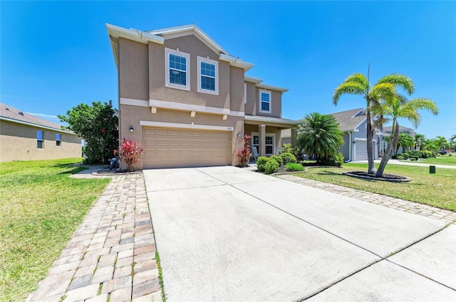 7822 110th Ave E, Parrish, FL 34219 - traditional-style house with stucco siding, a front lawn, driveway, and an attached garage