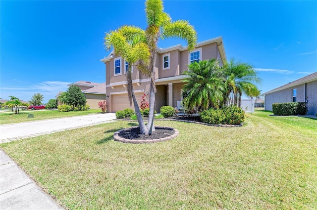 7822 110th Ave E, Parrish, FL 34219 - view of front of home featuring stucco siding, driveway, a front lawn, and a garage