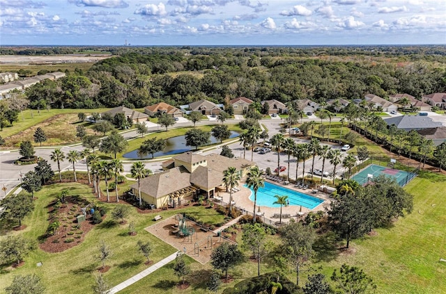 7822 110th Ave E, Parrish, FL 34219 - bird's eye view with a water view, a residential view, and a forest view
