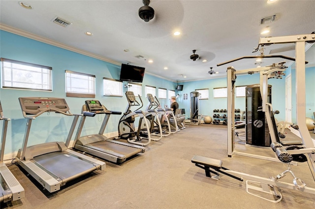 7822 110th Ave E, Parrish, FL 34219 - gym featuring ornamental molding, recessed lighting, visible vents, and baseboards