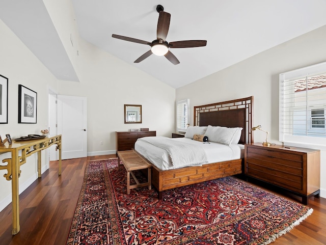 2282 Harbour Court Dr, Longboat Key, FL 34228 - bedroom featuring high vaulted ceiling, multiple windows, and wood finished floors