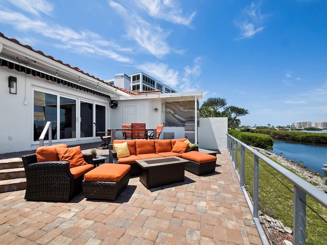 2282 Harbour Court Dr, Longboat Key, FL 34228 - view of patio / terrace featuring an outdoor hangout area, outdoor dining space, a water view, and a balcony