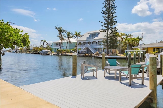 dock area with a water view