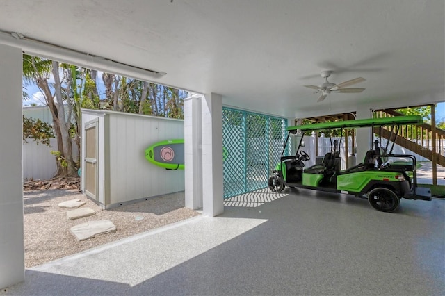 exterior space with a ceiling fan