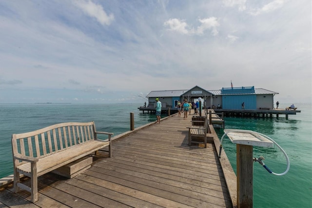 dock area with a water view
