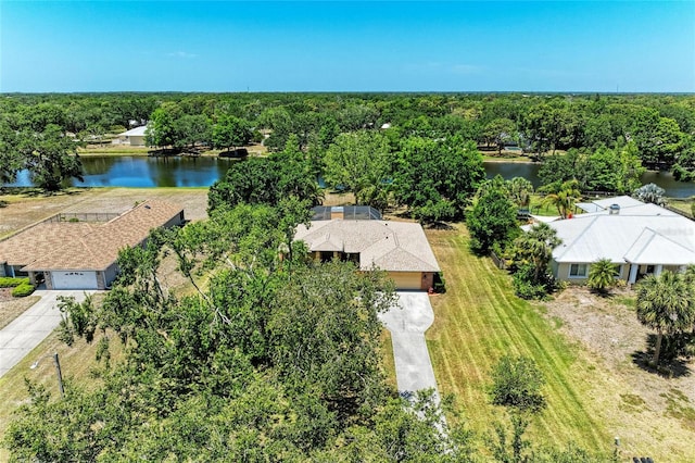 aerial view featuring a water view