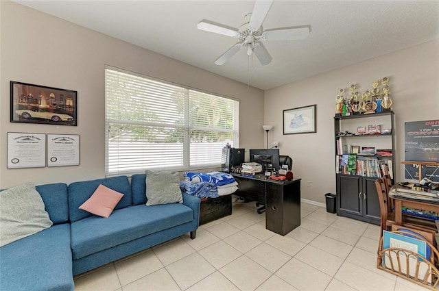 6546 Blue Grosbeak Cir, Lakewood Ranch, FL 34202 - office space featuring a ceiling fan, light tile patterned flooring, and baseboards
