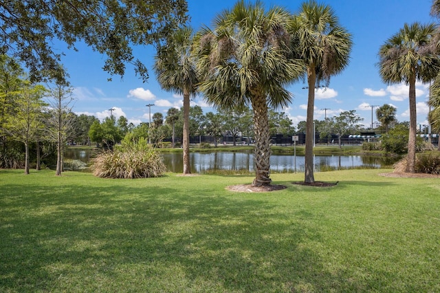 view of yard with a water view