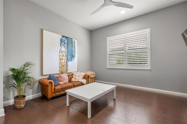 13319 Deep Blue Pl, Bradenton, FL 34211 - living room featuring baseboards, wood-type flooring, and ceiling fan