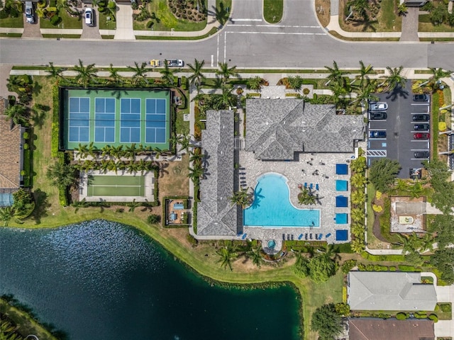 13319 Deep Blue Pl, Bradenton, FL 34211 - drone / aerial view of a pool area and a nearby body of water
