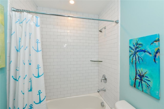 205 Elm Ave, Anna Maria, FL 34216 - full bathroom with toilet, recessed lighting, and shower / bathtub combination with curtain