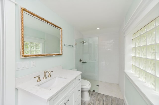 205 Elm Ave, Anna Maria, FL 34216 - full bath featuring a walk in shower, wood finished floors, toilet, and vanity