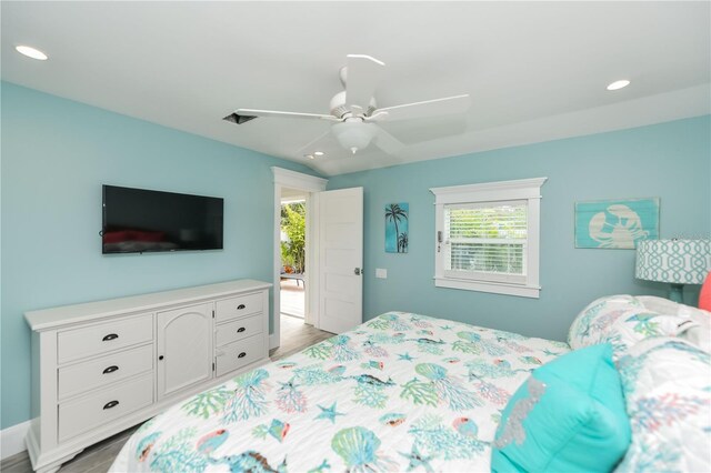 205 Elm Ave, Anna Maria, FL 34216 - bedroom featuring recessed lighting, a ceiling fan, and light wood-style floors
